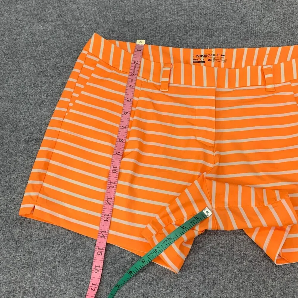 Nike Shorts Womens 14 Orange White Golf Dri Fit Striped Pleated Shorty Pockets‎